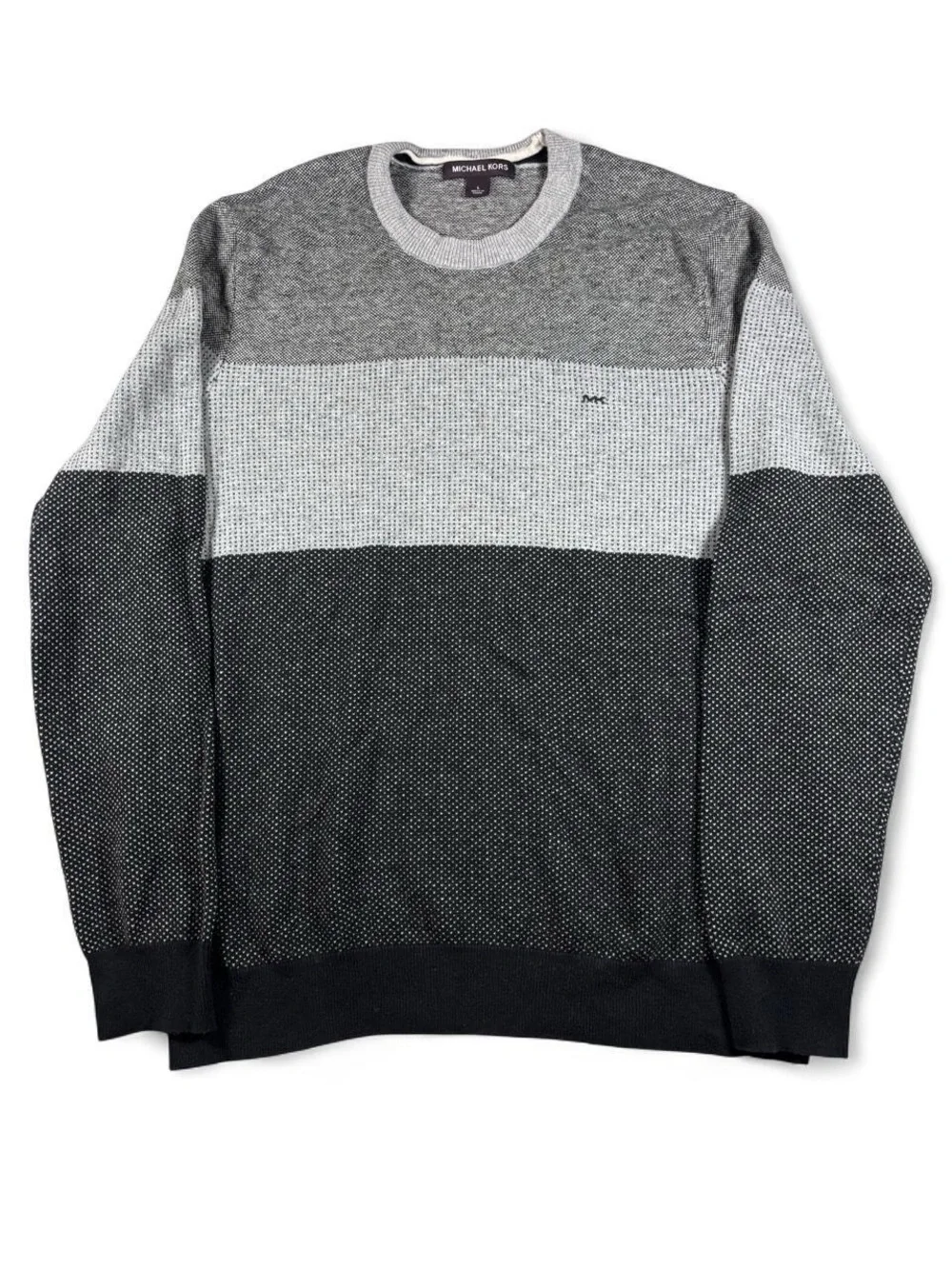 Michael Kors Men's Colorblock Knit Crewneck Sweater Gray / Black (Large)